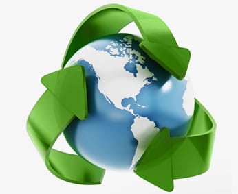 Globe with recycle symbol