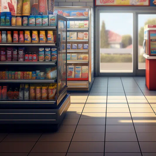 Student Store in California with stocked shelves and window to outside