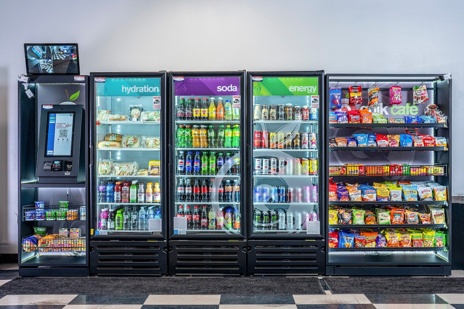 Snacks, drinks, energy drinks, soda, unattended workplace retail